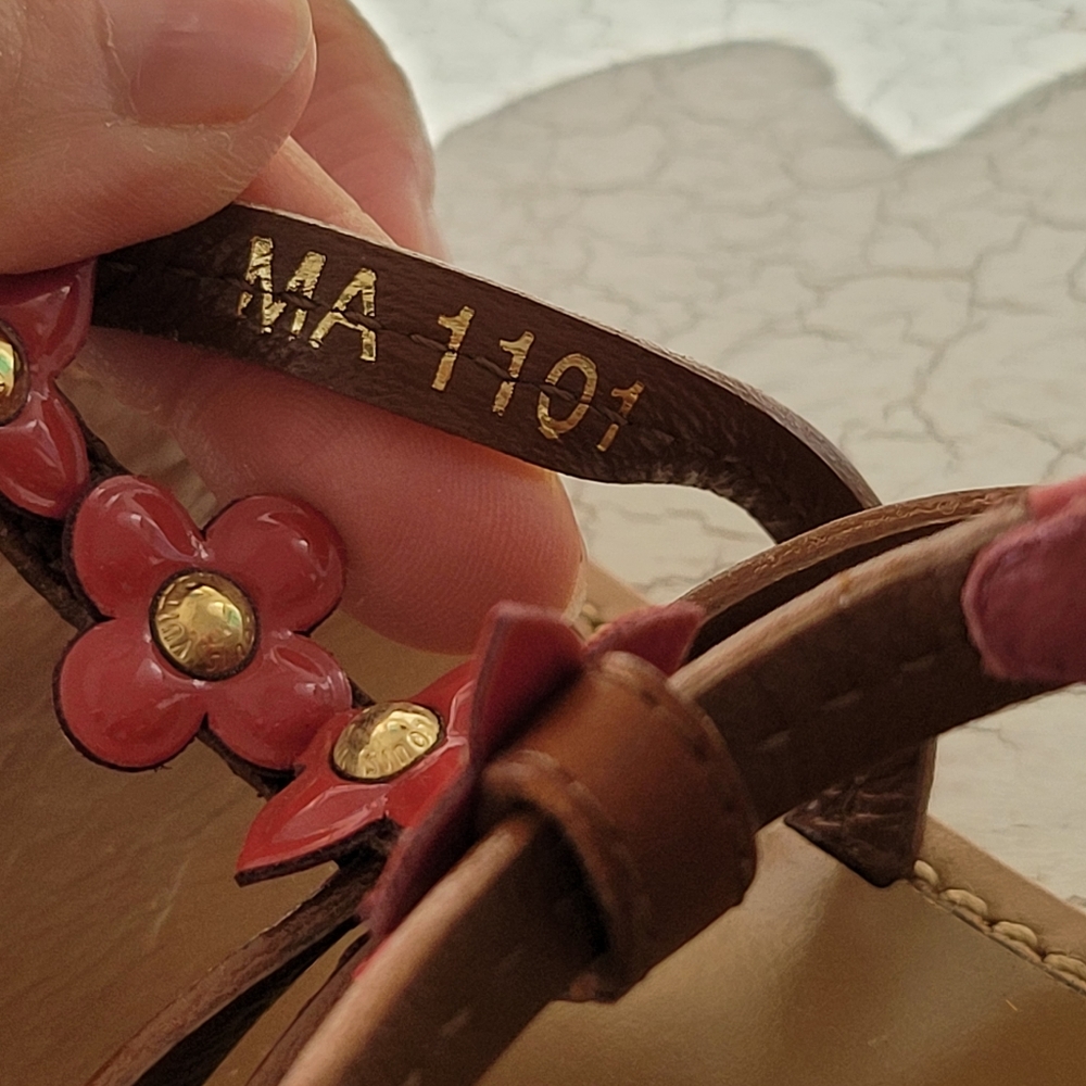 Authentic size 37 Louis Vuitton cage sandals brown leather & dark pink flowers - Picture 7 of 9